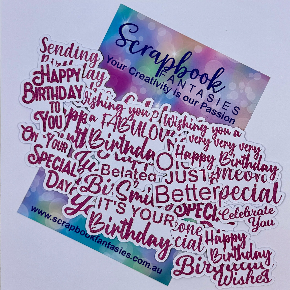 Birthday Sentiments Colour-Cuts - Patchwork Friends Raspberry (18 pieces) 20986