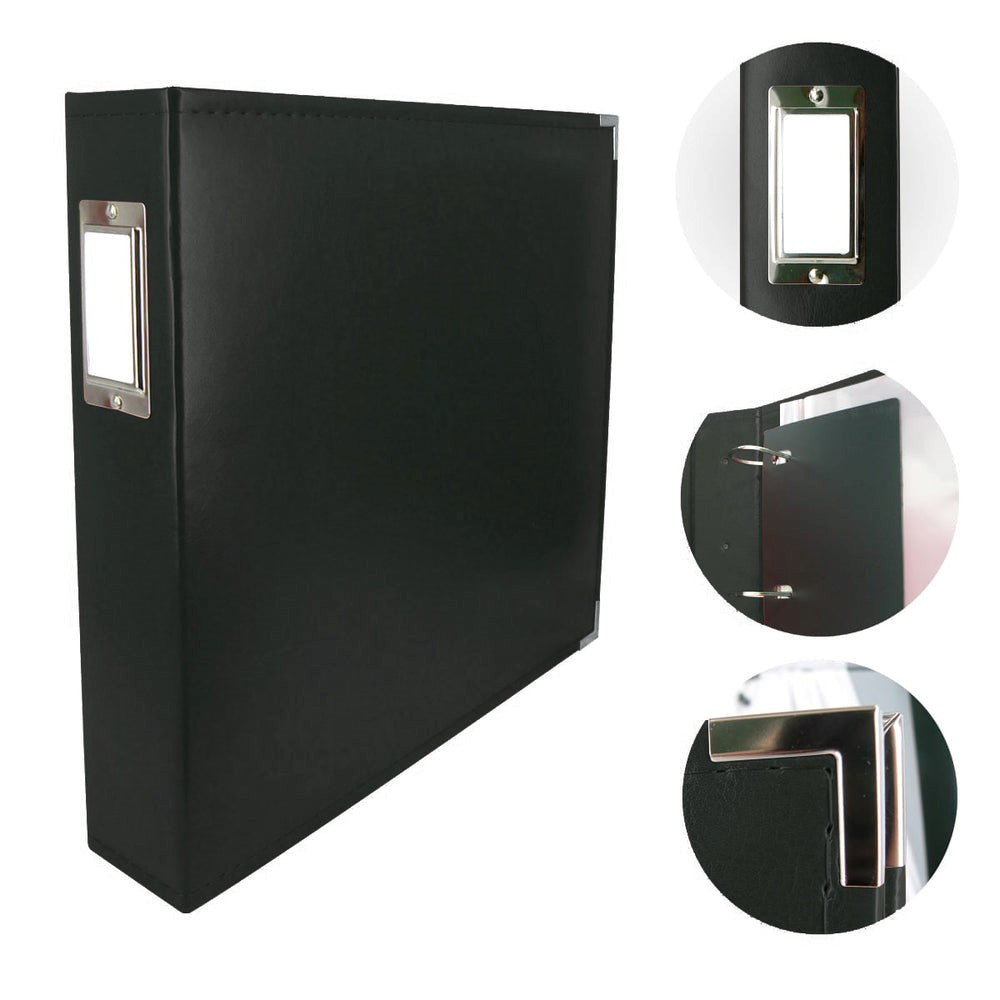Couture Creations Classic Superior Italian Style Faux Leather D-Ring Album - Black CO725395