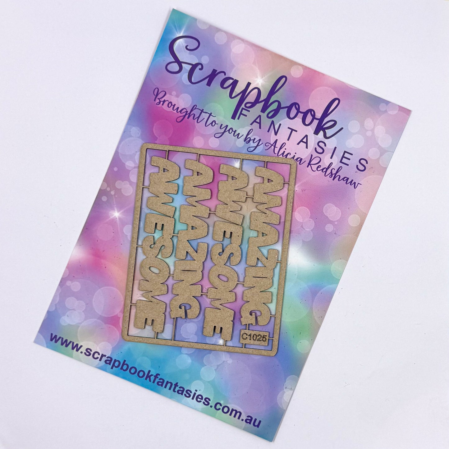 Chippie-Cuts Grey 1.2mm Chipboard 2.75"x3.5" - Awesome Amazing (4 pieces) C1025