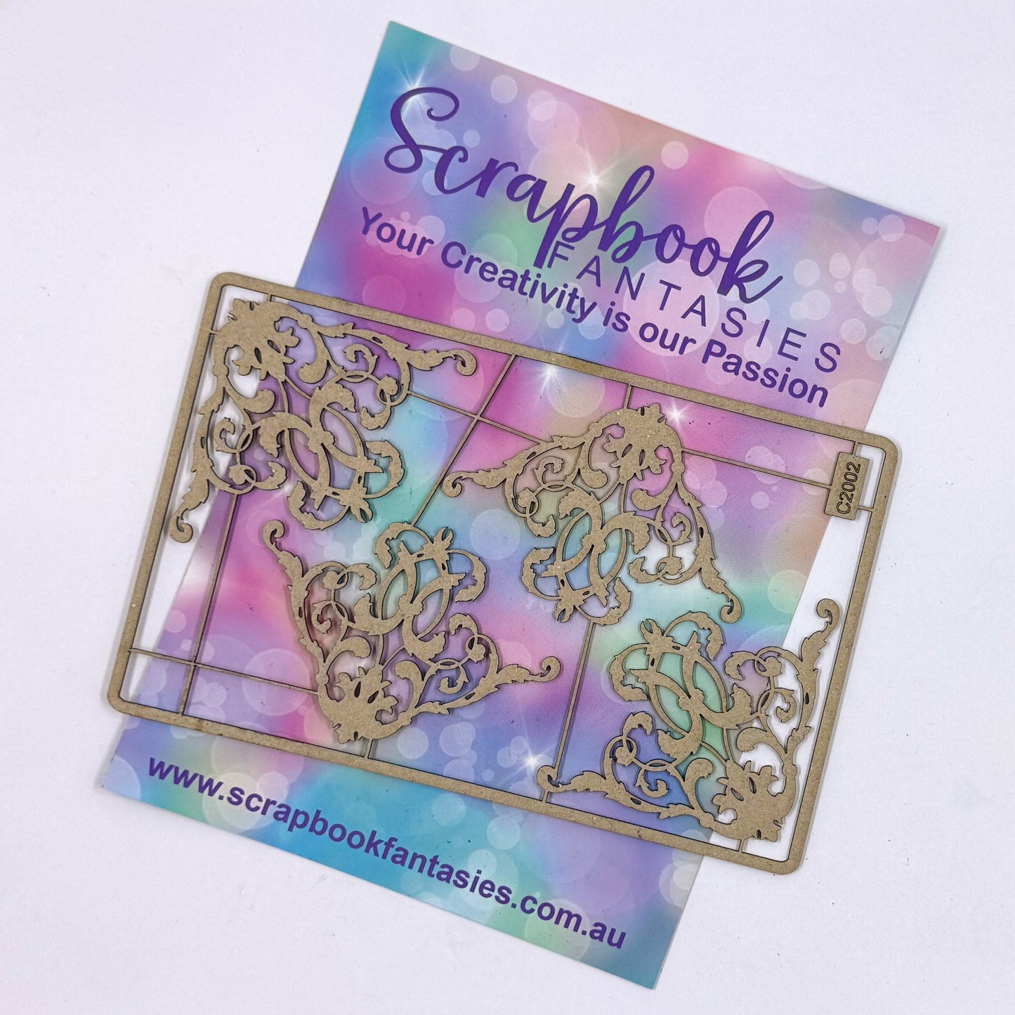 Chippie-Cuts Grey 1.2mm Chipboard 3.5"x5.5" - Filigree Corners (4 pieces) C2002