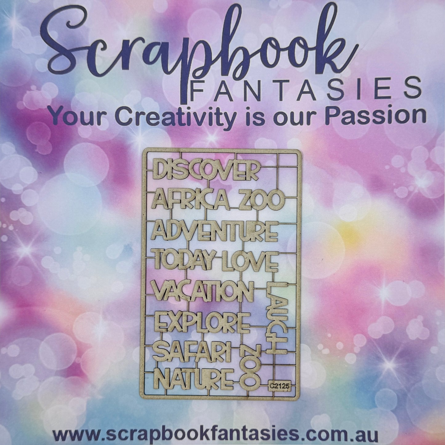 Chippie-Cuts Grey 1.2mm Chipboard 3.5"x5.5" - On Safari Words (12 pieces) C2125