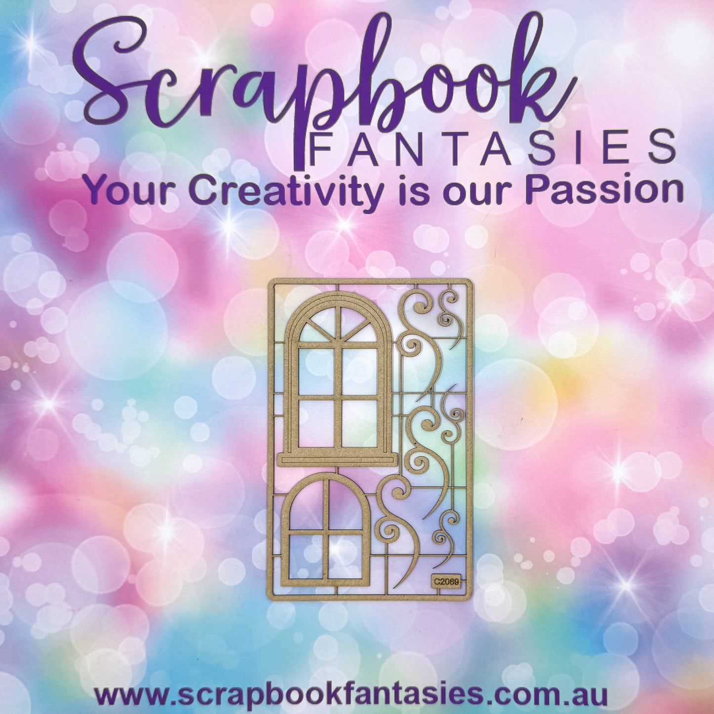 Chippie-Cuts Grey 1.2mm Chipboard 3.5"x5.5" - Windows & Swirls (8 pieces) C2069