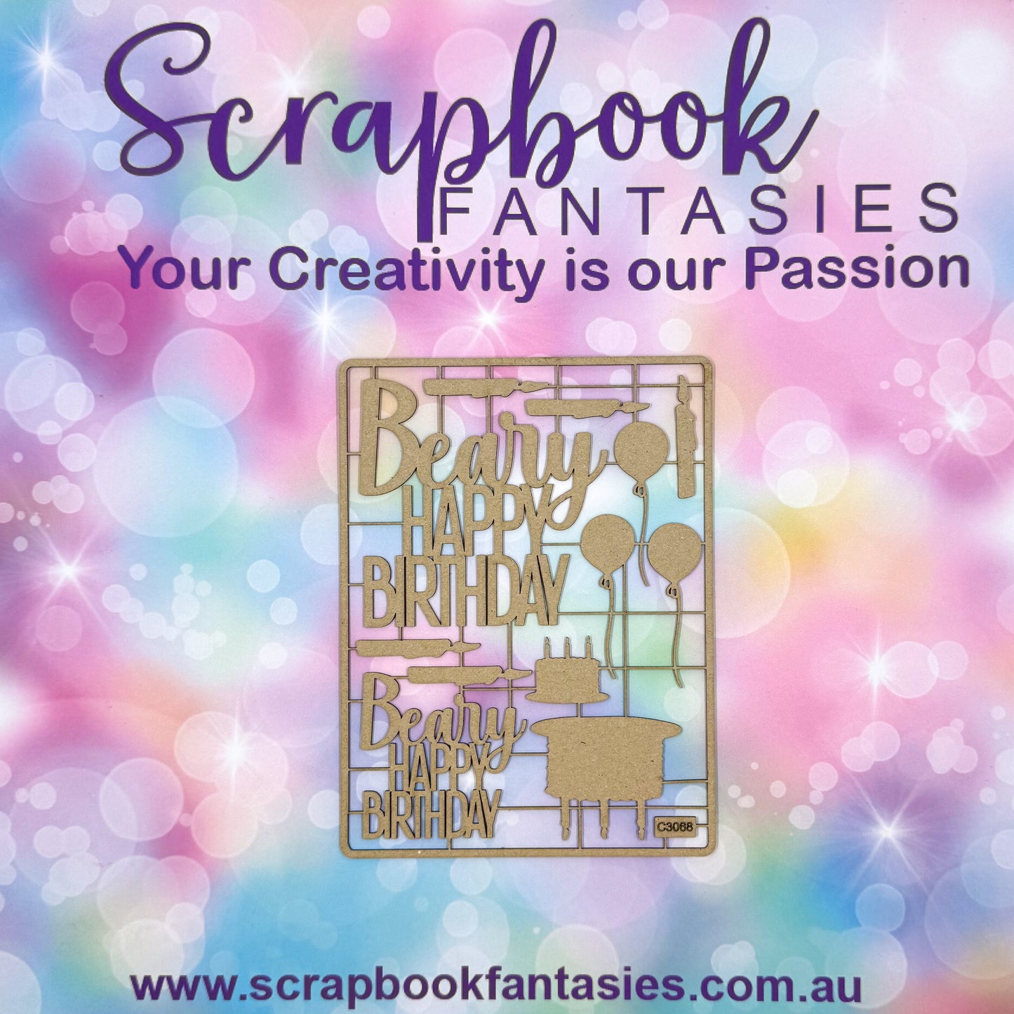 Chippie-Cuts Grey 1.2mm Chipboard 4.5"x6" - Beary Happy Birthday (12 pieces) C3068