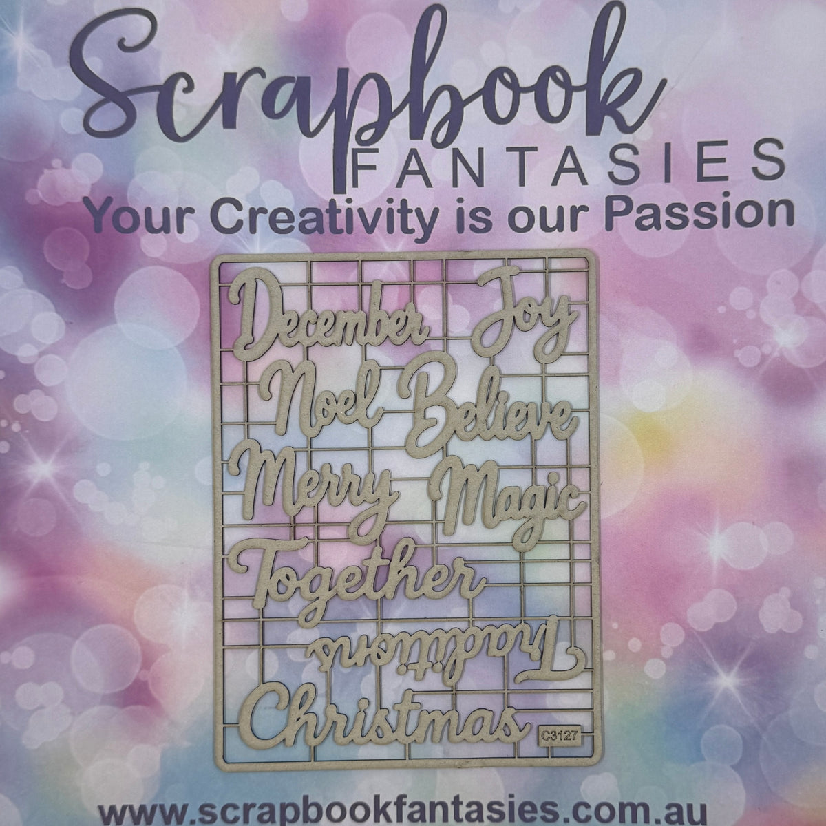 Chippie-Cuts Grey 1.2mm Chipboard 4.5"x6" - Christmas Words (9 pieces) C3127