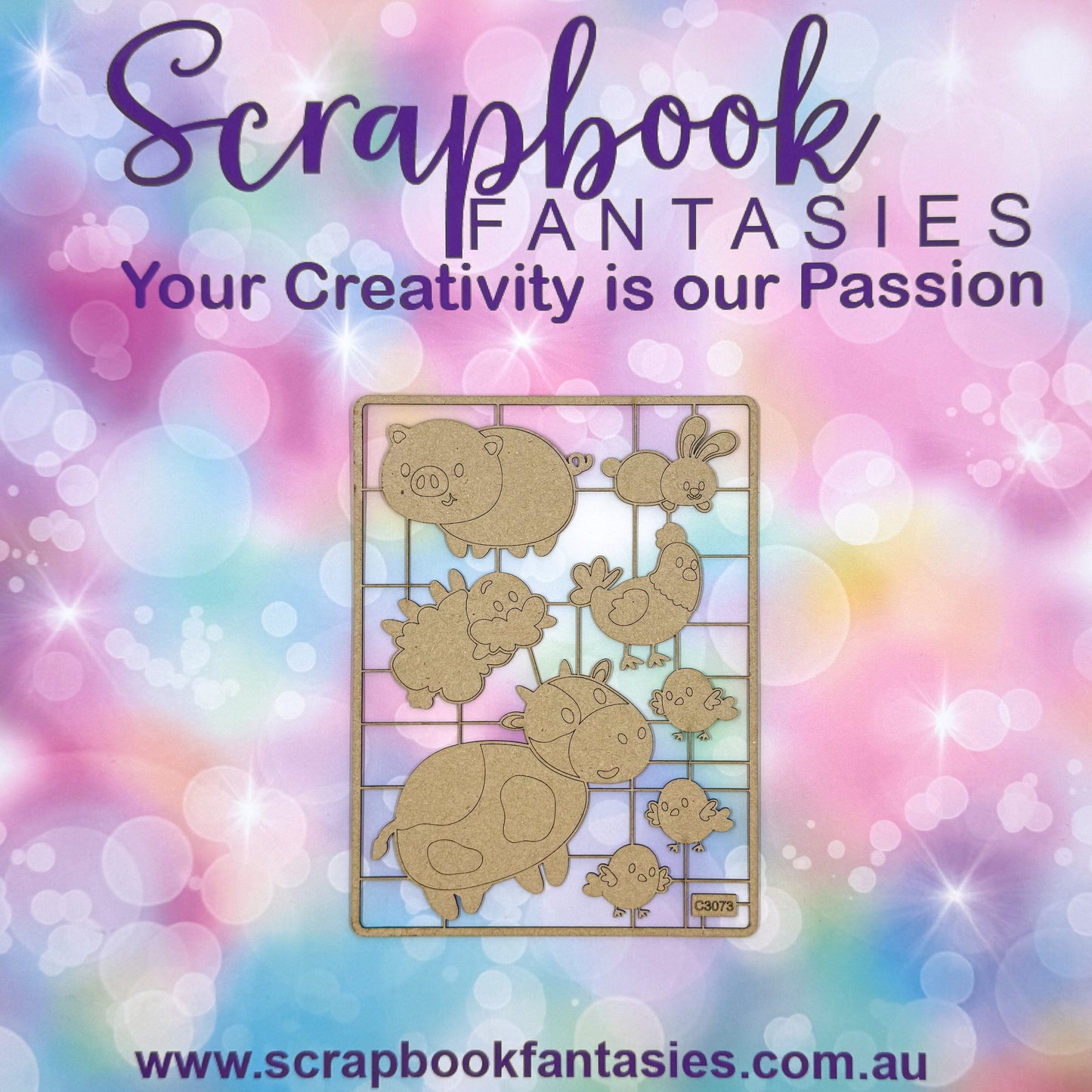 Chippie-Cuts Grey 1.2mm Chipboard 4.5"x6" - Cute Farm Animals (8 pieces) C3073