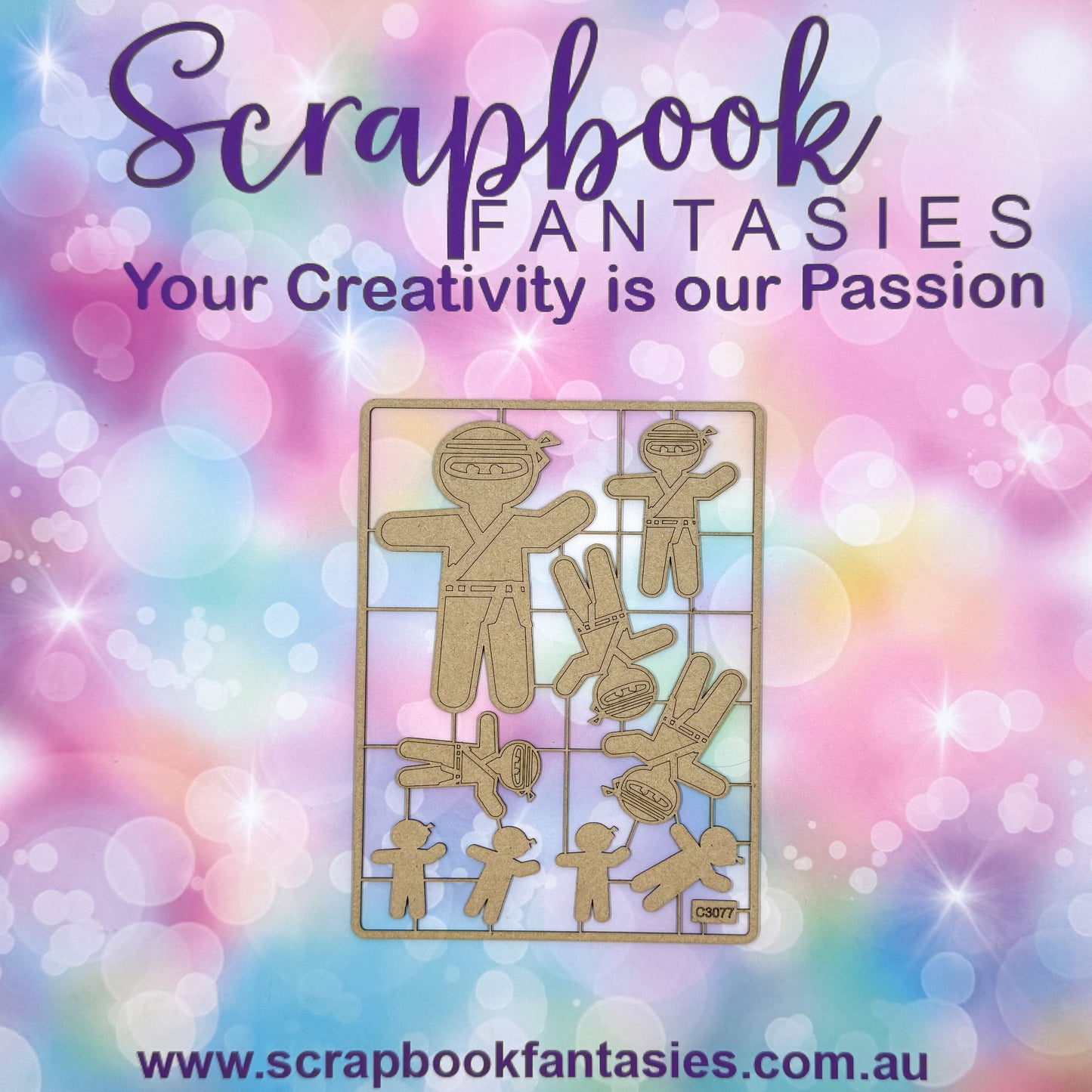 Chippie-Cuts Grey 1.2mm Chipboard 4.5"x6" - Ninjas (9 pieces) C3077