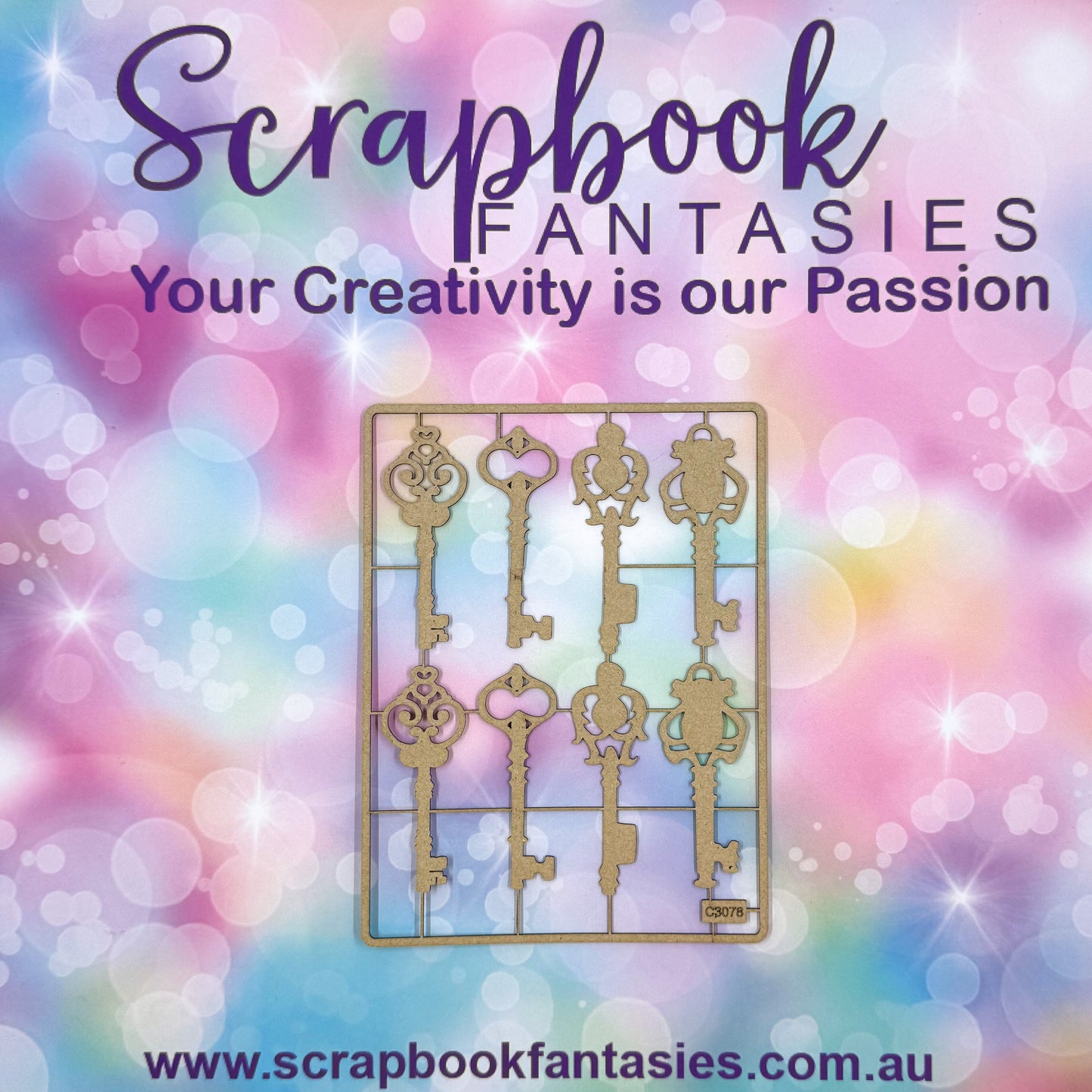 Chippie-Cuts Grey 1.2mm Chipboard 4.5"x6" - Vintage Keys (8 pieces) C3078