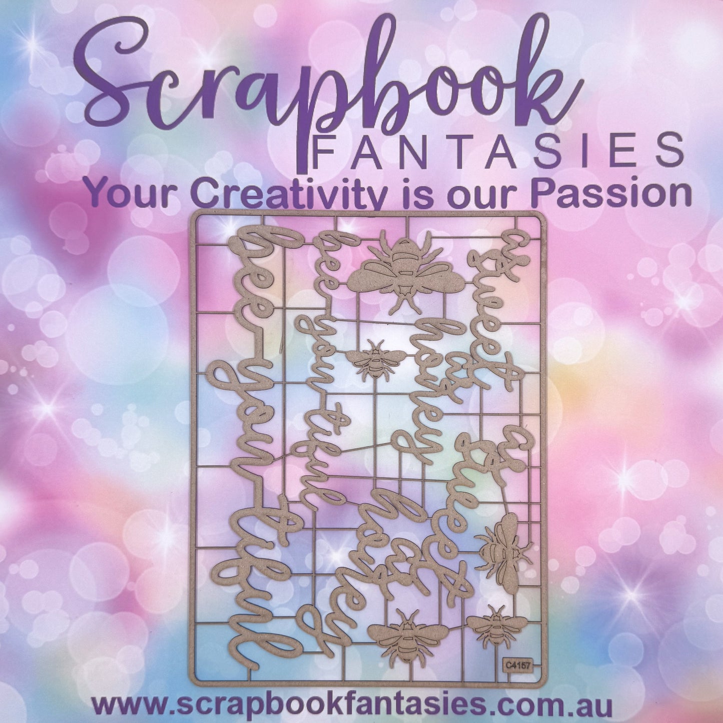 Chippie-Cuts Grey 1.2mm Chipboard 6"x8" - Bee-you-tiful (9 pieces) C4157