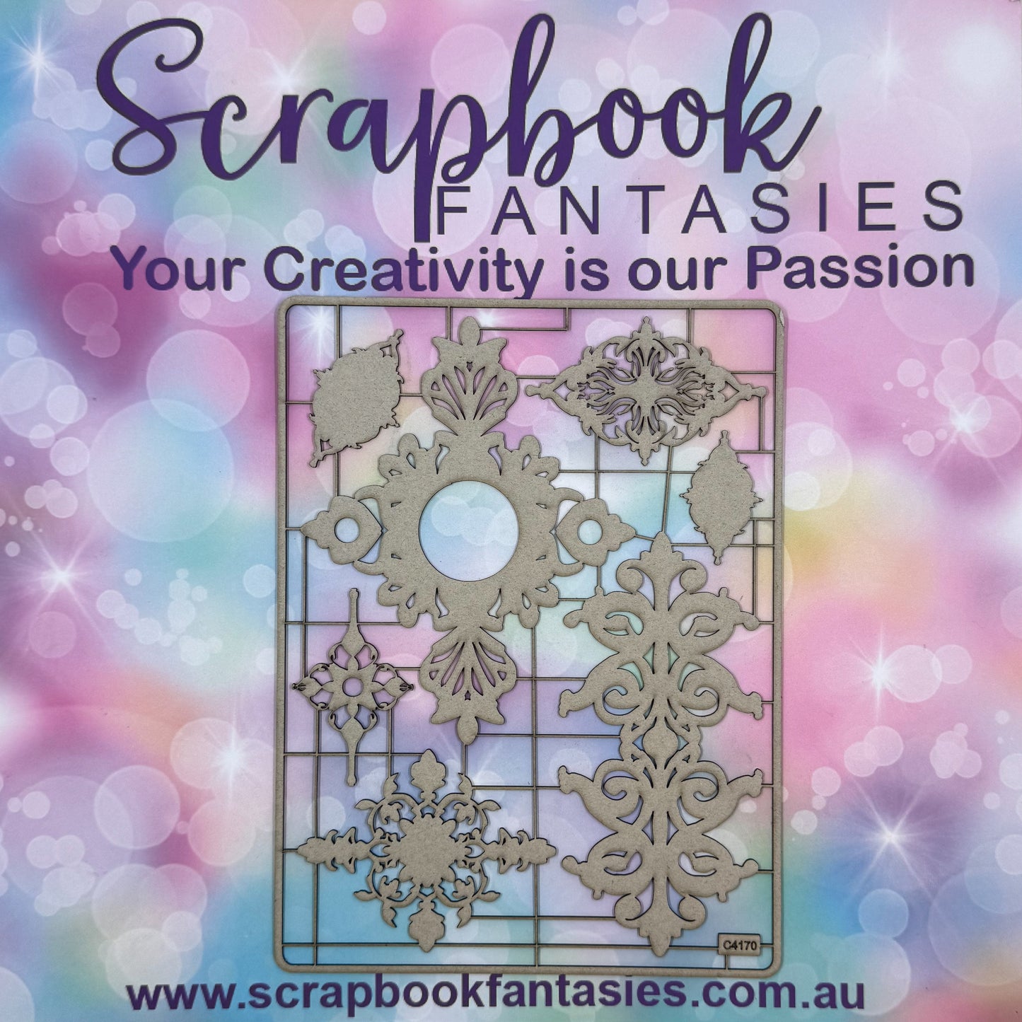 Chippie-Cuts Grey 1.2mm Chipboard 6"x8" - Filigree (7 pieces) C4170