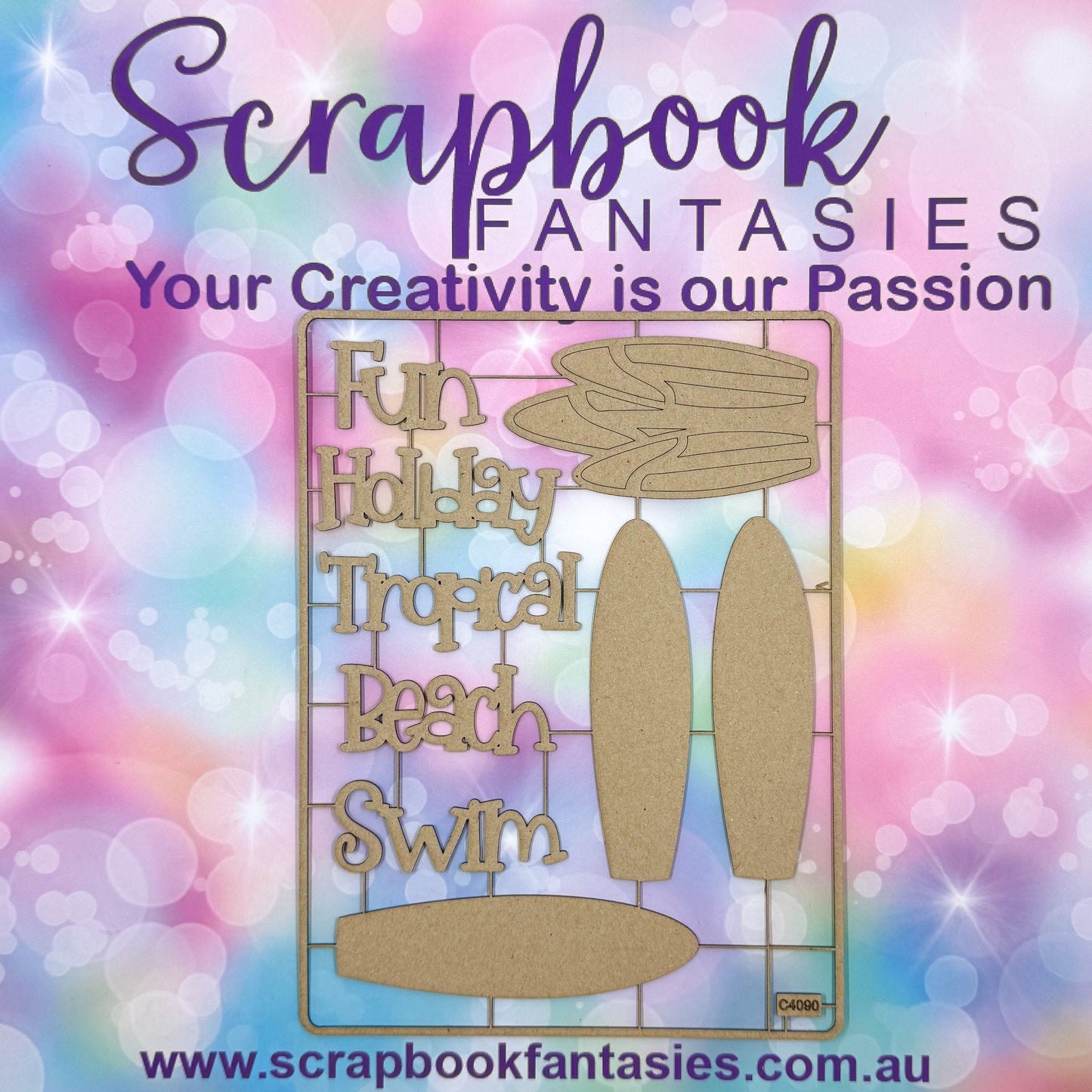 Chippie-Cuts Grey 1.2mm Chipboard 6"x8" - Fun Holiday Surfing (9 pieces) C4090