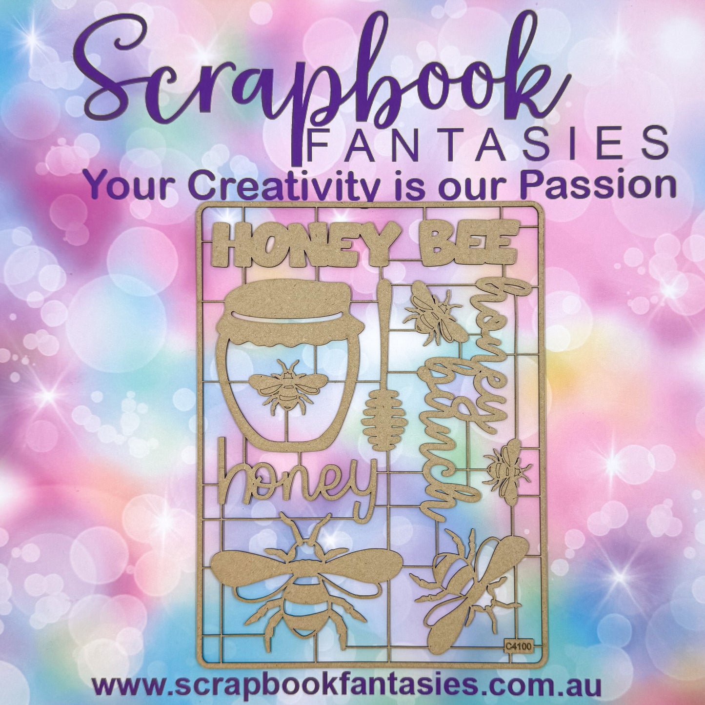 Chippie-Cuts Grey 1.2mm Chipboard 6"x8" - Honey Bee (11 pieces) C4100