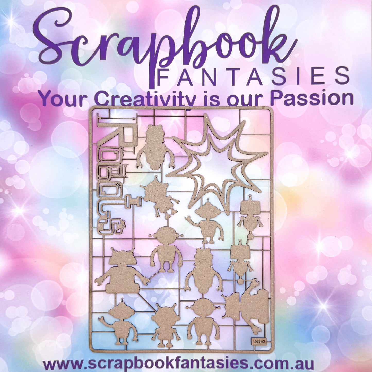 Chippie-Cuts Grey 1.2mm Chipboard 6"x8" - Robots (14 pieces) C4143