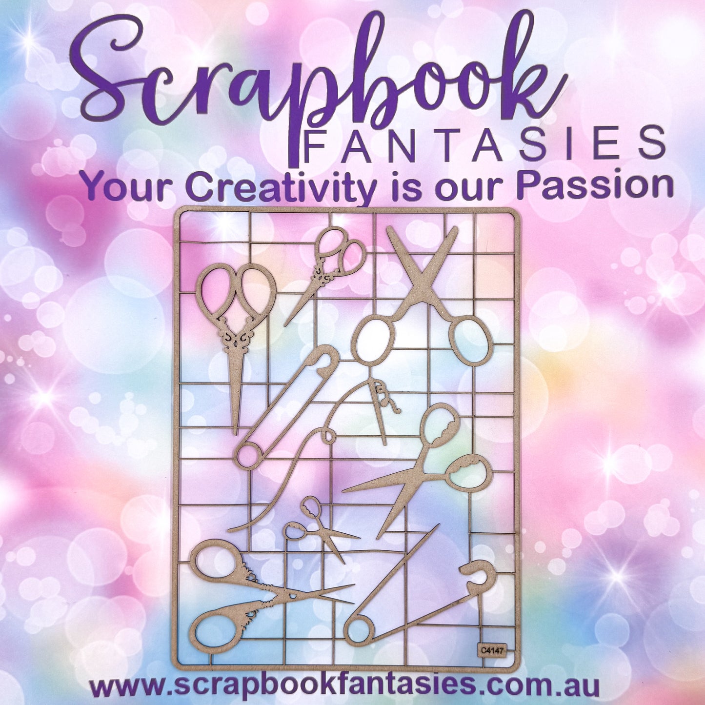 Chippie-Cuts Grey 1.2mm Chipboard 6"x8" - Scissors (9 pieces) C4147