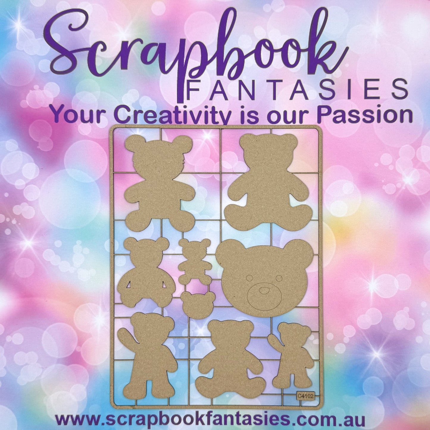 Chippie-Cuts Grey 1.2mm Chipboard 6"x8" - Teddy Bears (9 pieces) C4102