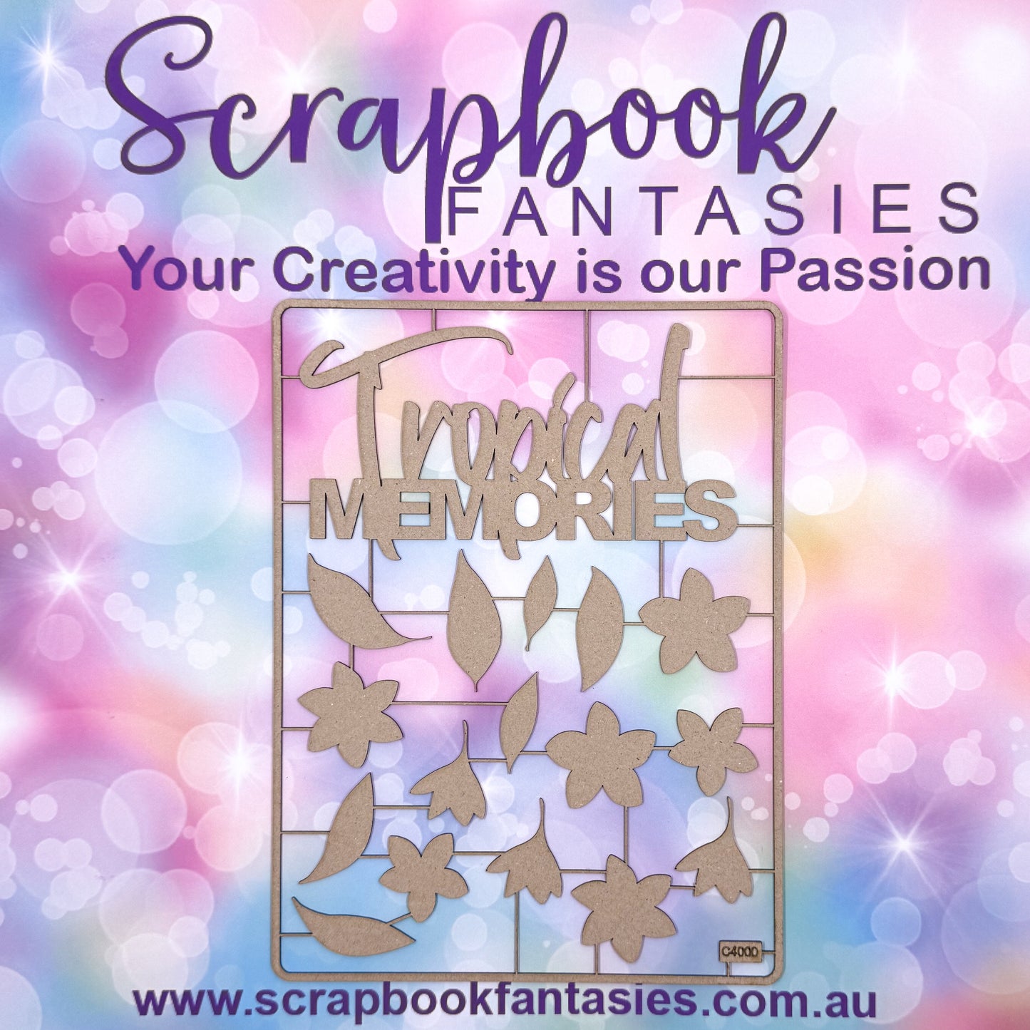 Chippie-Cuts Grey 1.2mm Chipboard 6"x8" - Tropical Memories (17 pieces) C4000