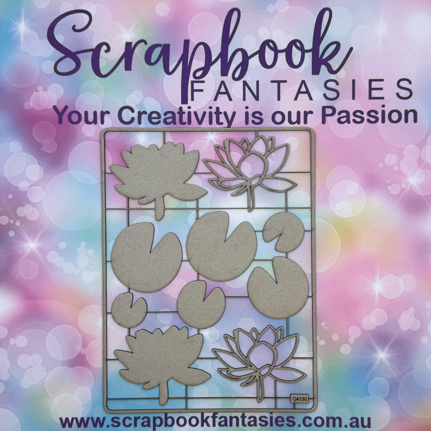Chippie-Cuts Grey 1.2mm Chipboard 6"x8" - Waterlilies (10 pieces) C4130