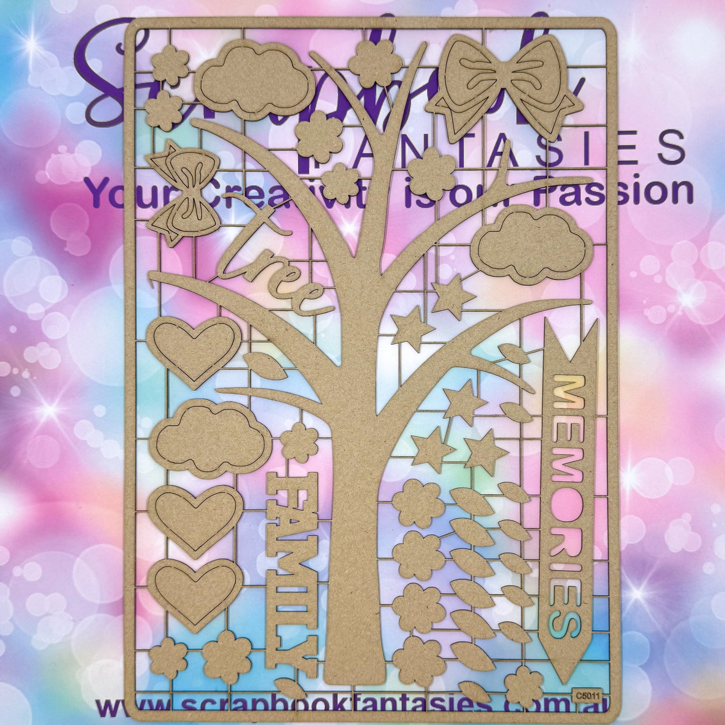 Chippie-Cuts Grey 1.2mm Chipboard 8.25"x11.75" - Family Tree (52 pieces) C5011