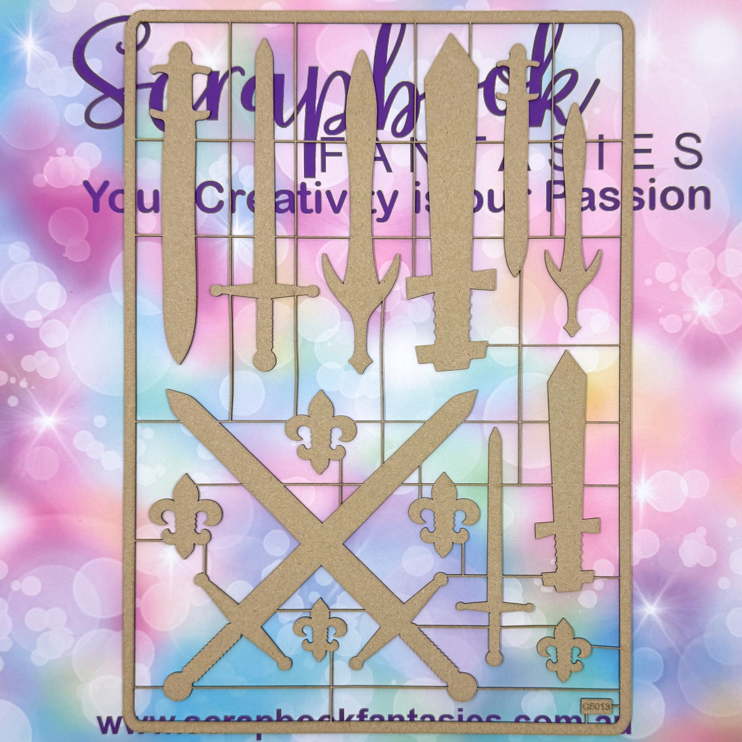 Chippie-Cuts Grey 1.2mm Chipboard 8.25"x11.75" - Swords (14 pieces) C5013