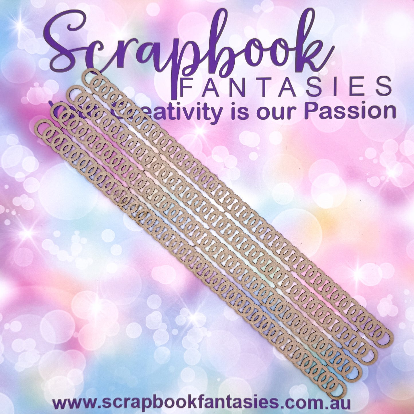 Chippie-Cuts Grey 1.2mm Chipboard Borders 2.75"x12" - Interlocking Circles (4 pieces) C6002