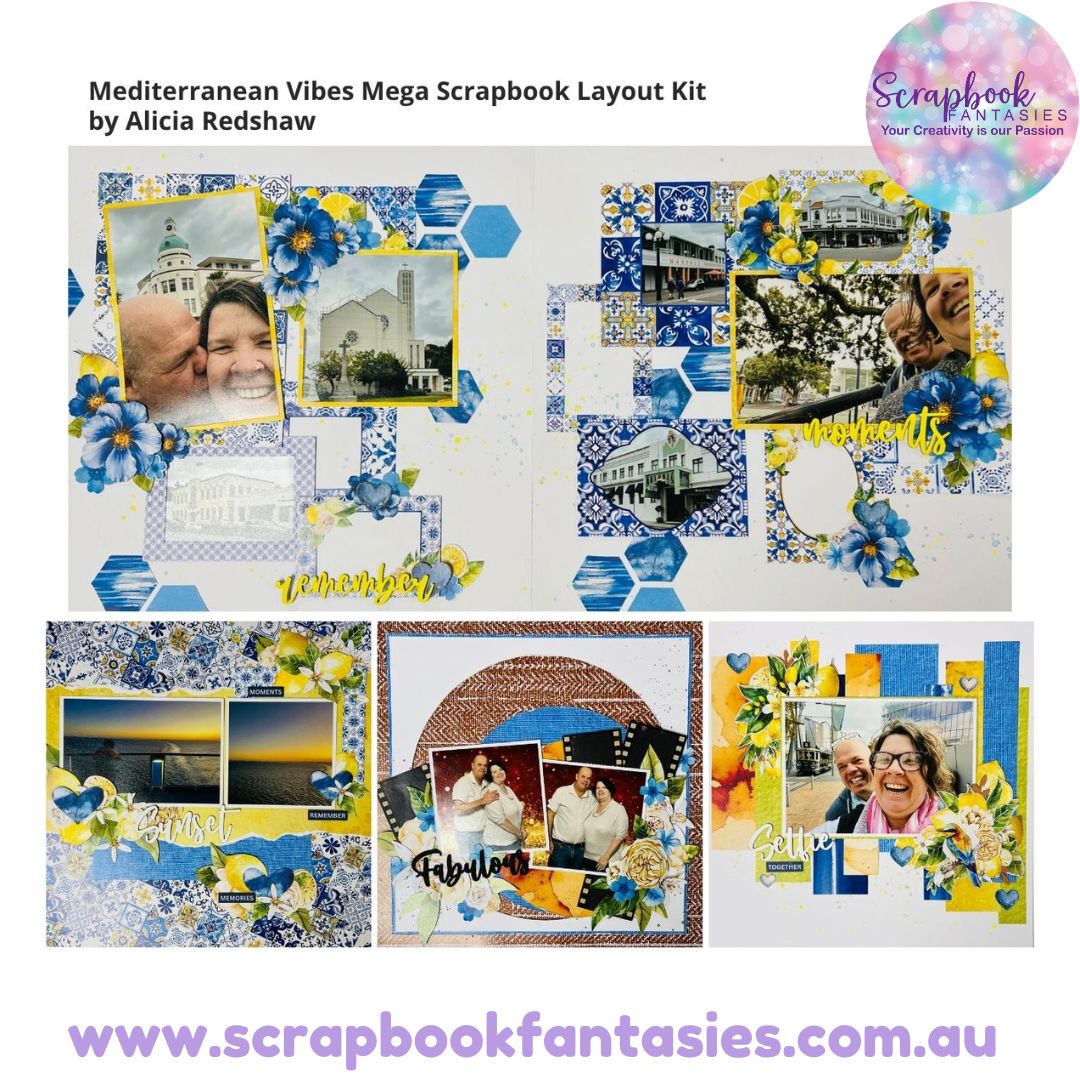 Mediterranean Vibes Mega Scrapbook Layout Kit by Alicia Redshaw - Three Singles and a Double