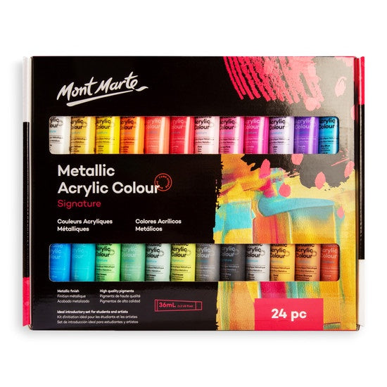 Mont Marte 24 piece Metallic Acrylic Paint Set 36ml PMMT2436