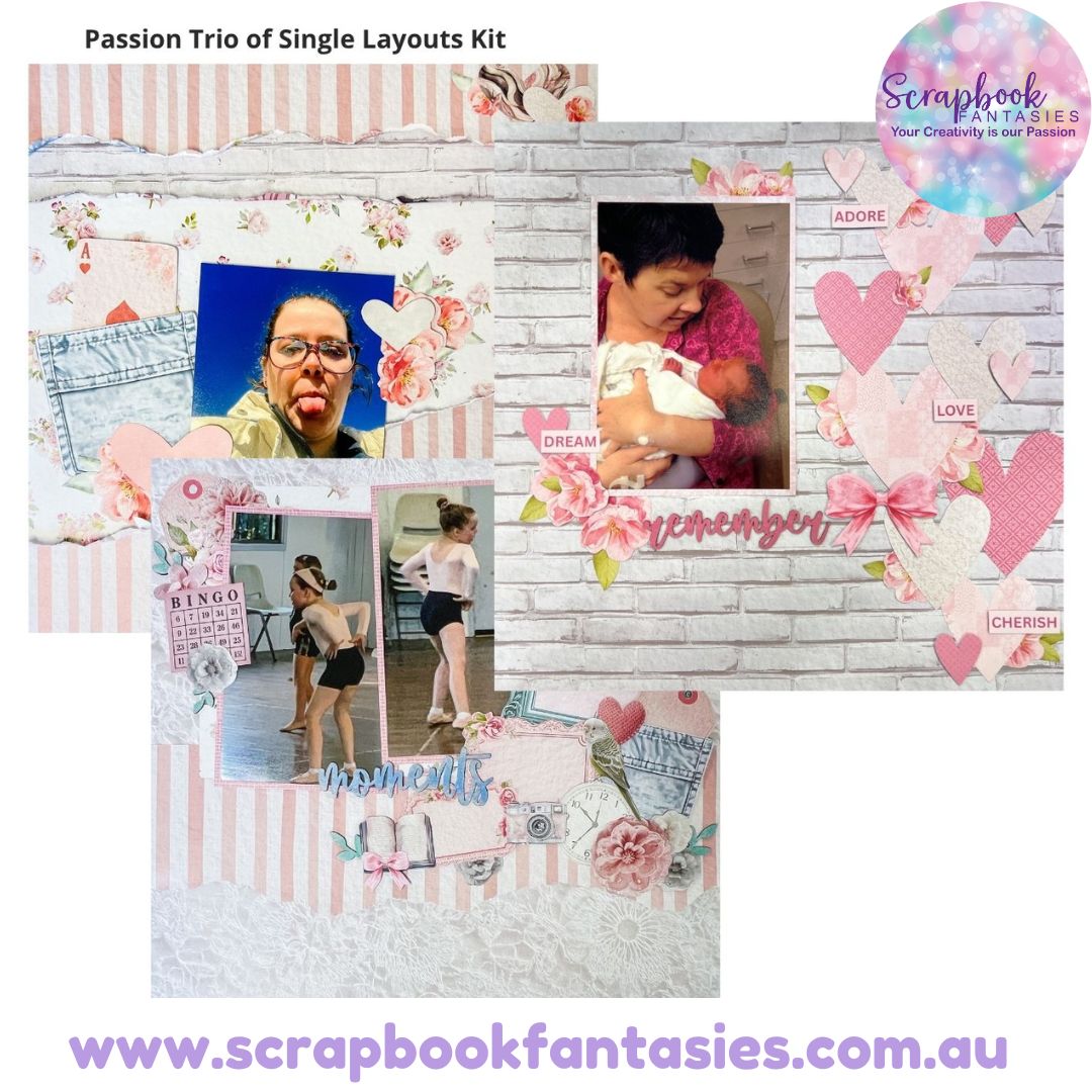 Passion Trio of Single Scrapbook Layouts Kit by Alicia Redshaw