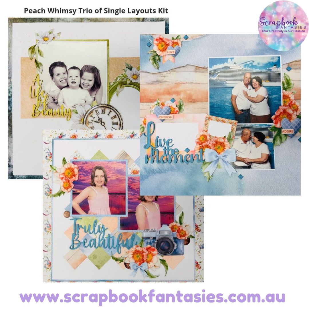 Peach Whimsy Trio of Single Scrapbook Layouts Kit by Alicia Redshaw