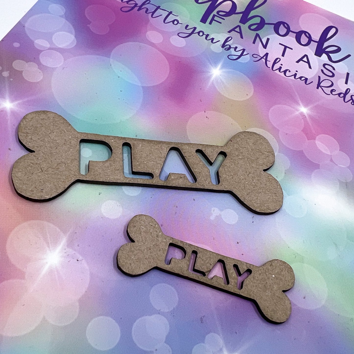 Chippie-Cuts Grey 1.2mm Chipboard Titles - Play Bones (2 pieces) 2.5"x1" + 1.5"x1" - 16413