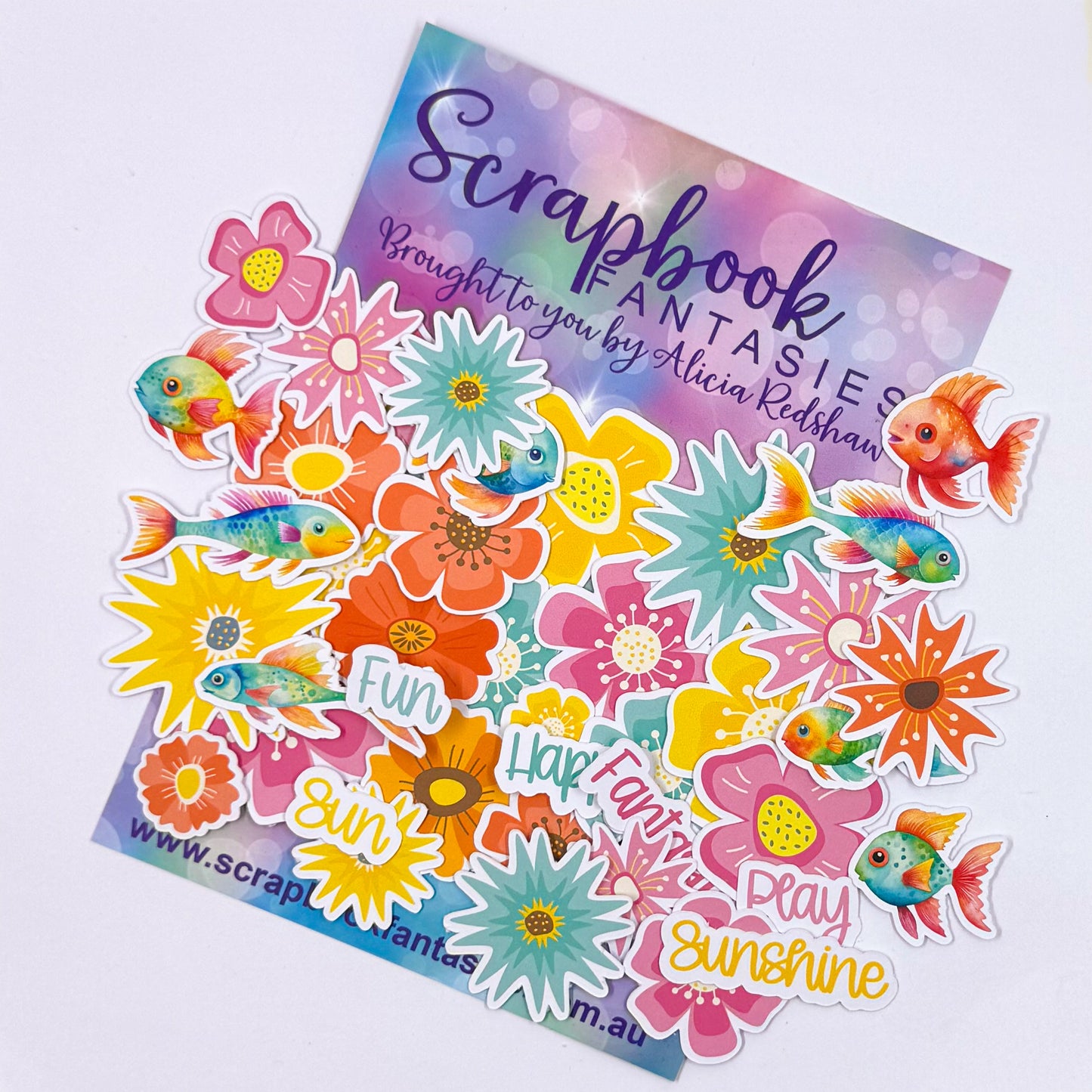 Sunny Days Colour-Cuts - Fish, Words & Flowers (over 40 pieces) 20669