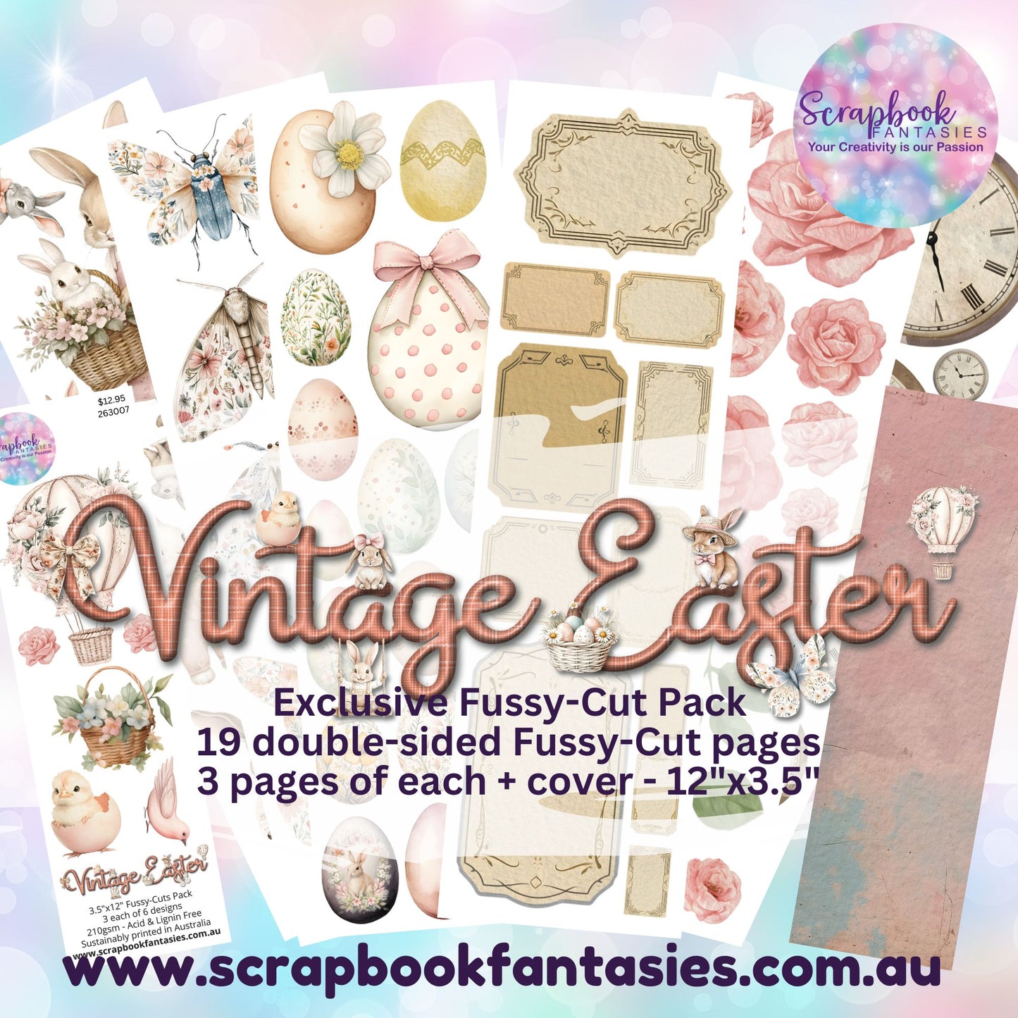 Vintage Easter 12x3.5" Double-Sided Fussy-Cuts Pack - 19 pieces - 263007