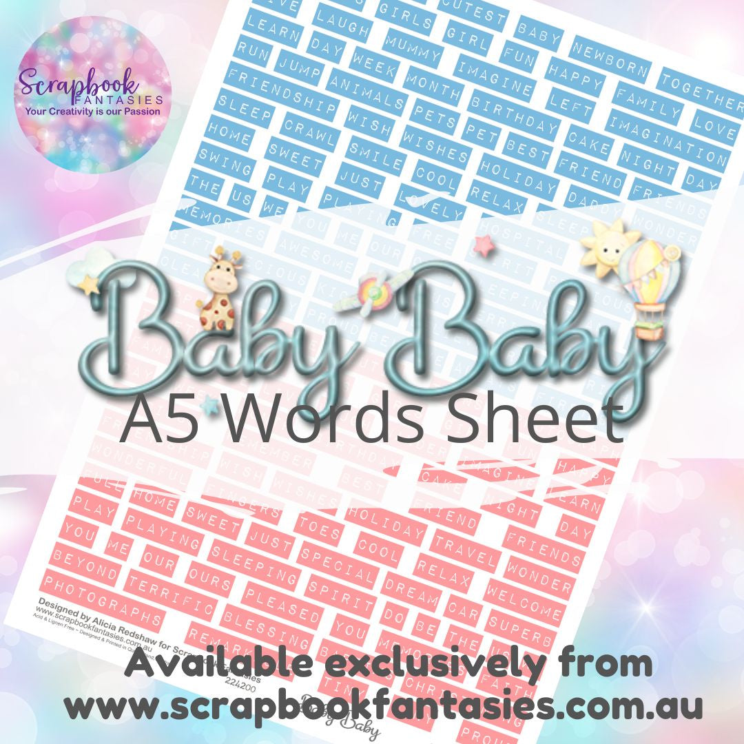 Baby Baby A5 Words Sheet - Blue & Pink Baby Words 224200