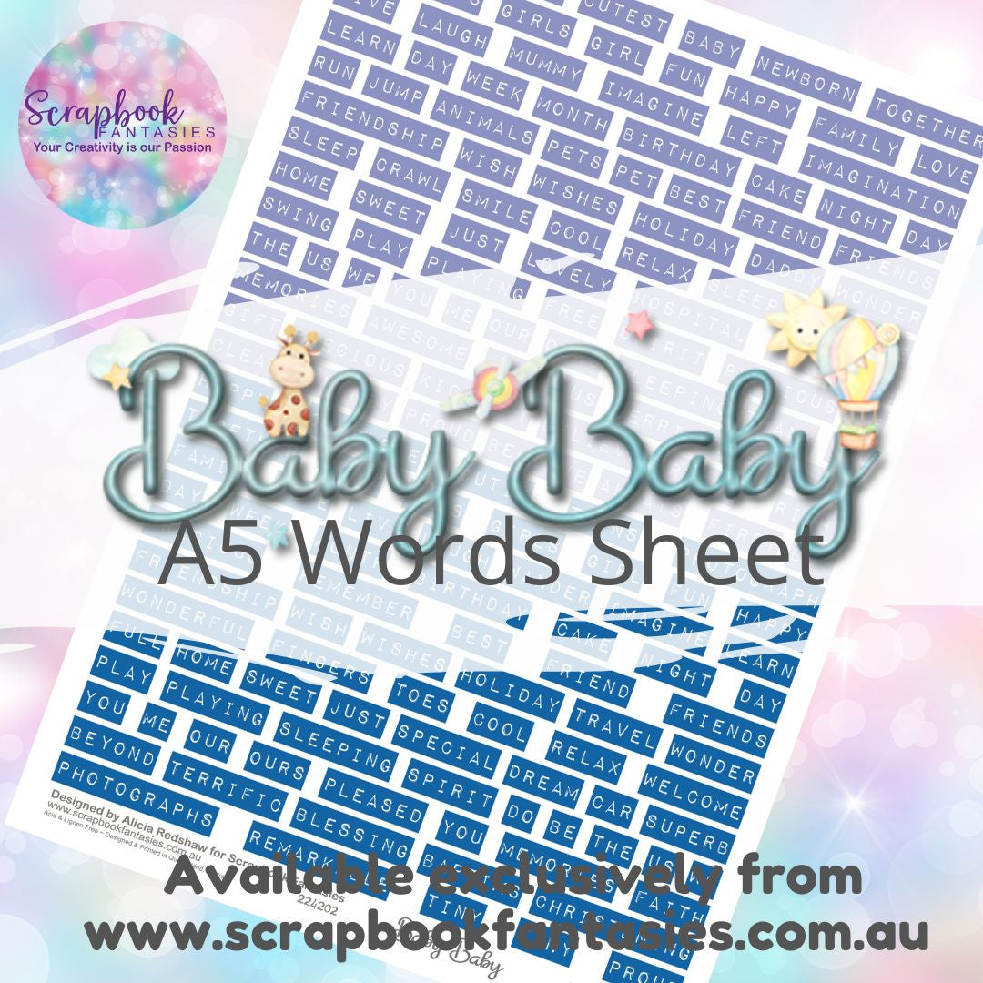 Baby Baby A5 Words Sheet - Lilac & Blue Baby Words 224202