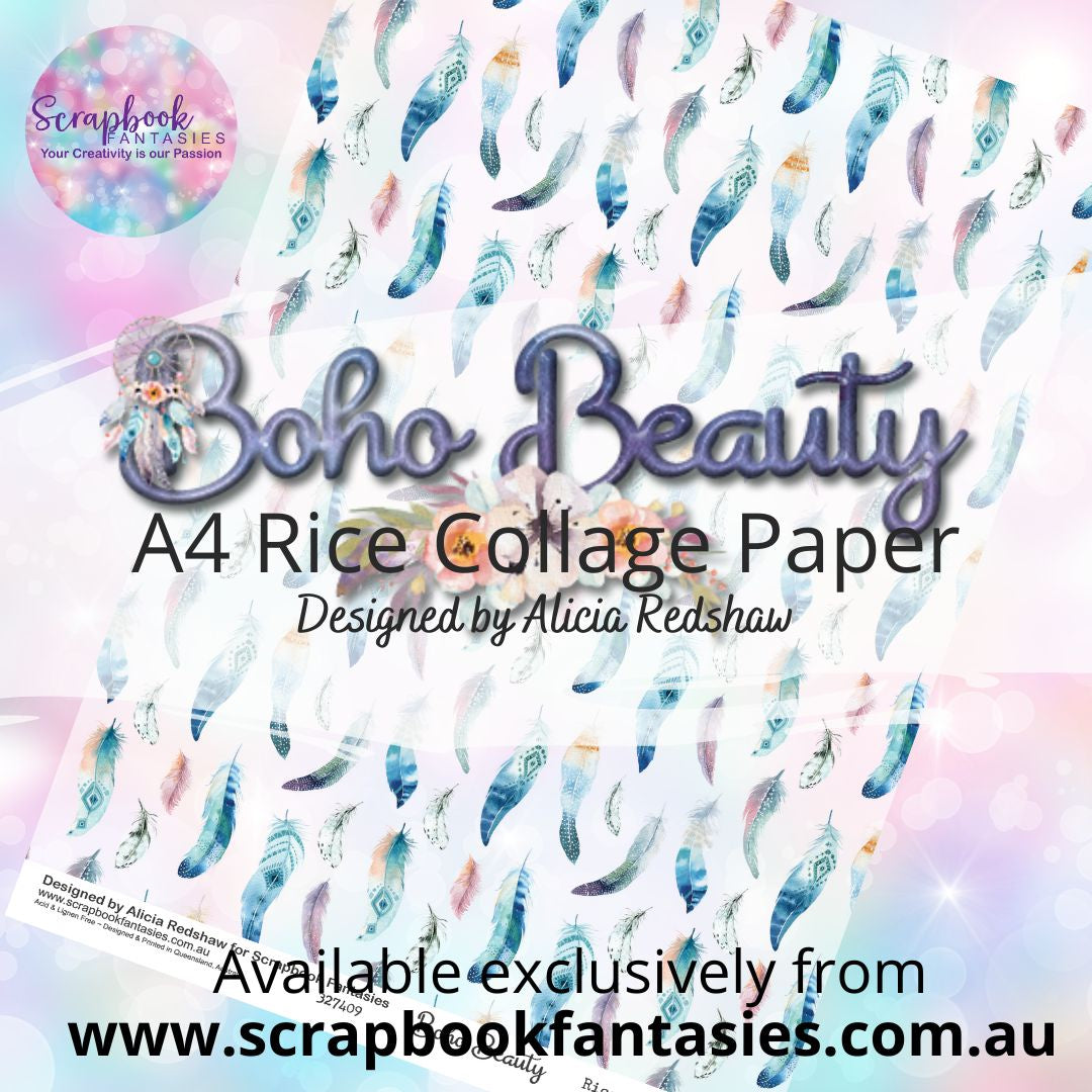 Boho Beauty A4 Rice Collage Paper - Feather Pattern 327409