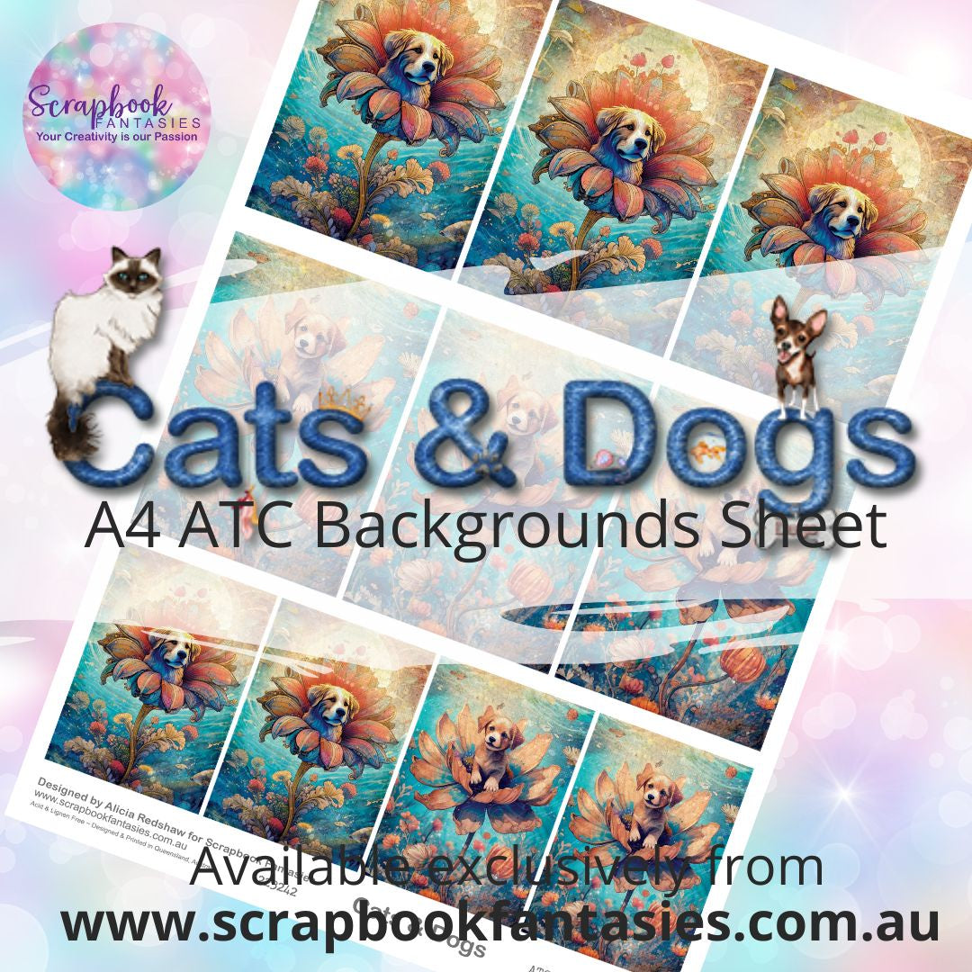 Cats & Dogs A4 ATC Backgrounds Sheet - Puppy Florals 223242