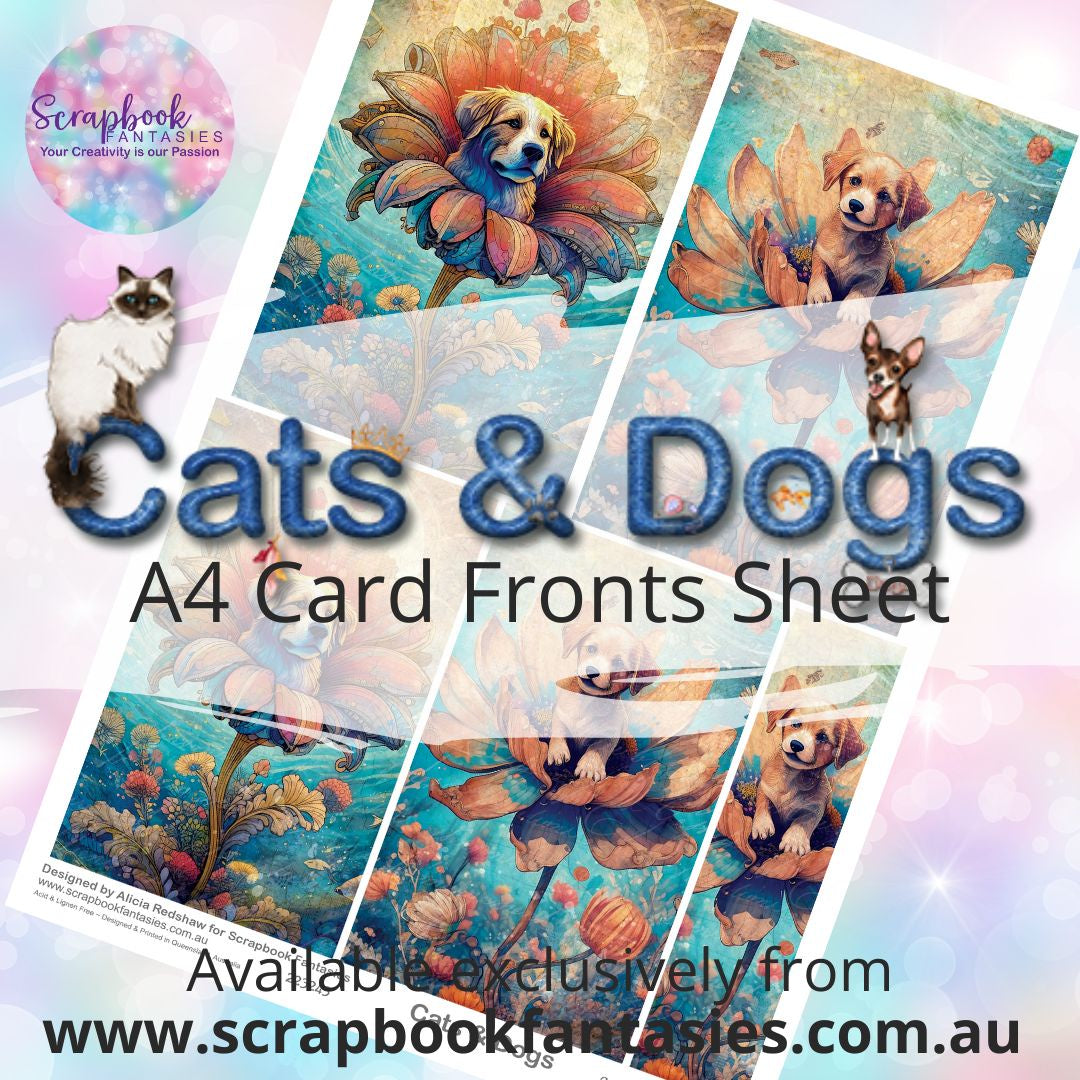 Cats & Dogs A4 Card Fronts Sheet - Puppy Florals 223243