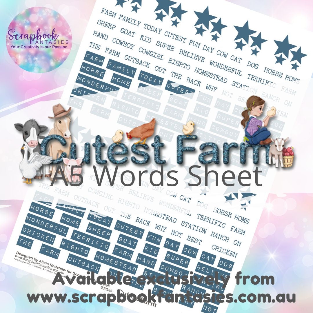 Cutest Farm A5 Words Sheet - Denim Blue 233228