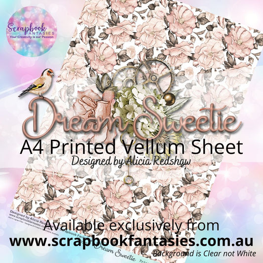 Dream Sweetie A4 Printed Vellum Sheet - Peach Flowers 243701