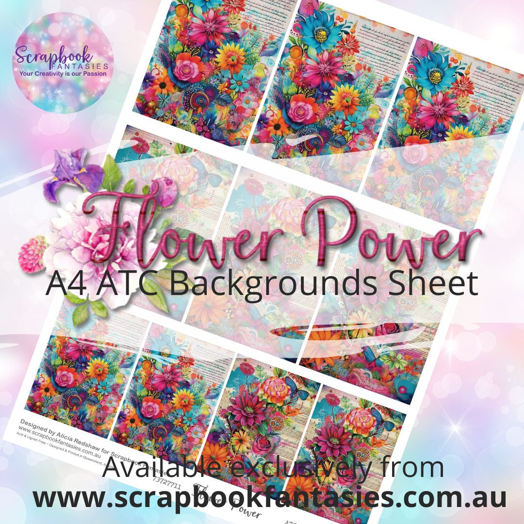 Flower Power A4 ATC Backgrounds Sheet - Colour-Pop Collage 2 73727711