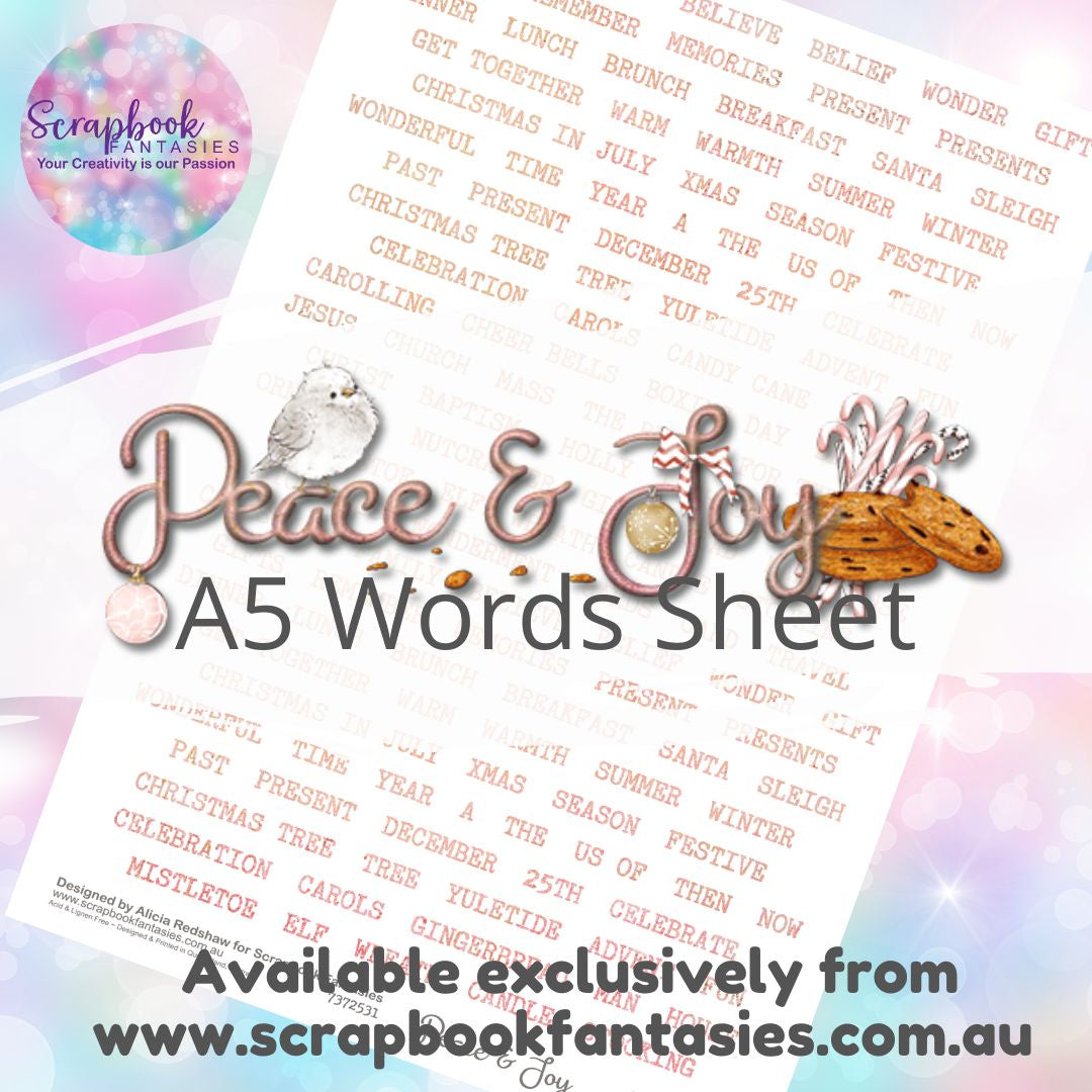 Peace & Joy A5 Words Sheet - Christmas Words - Peach 7372531