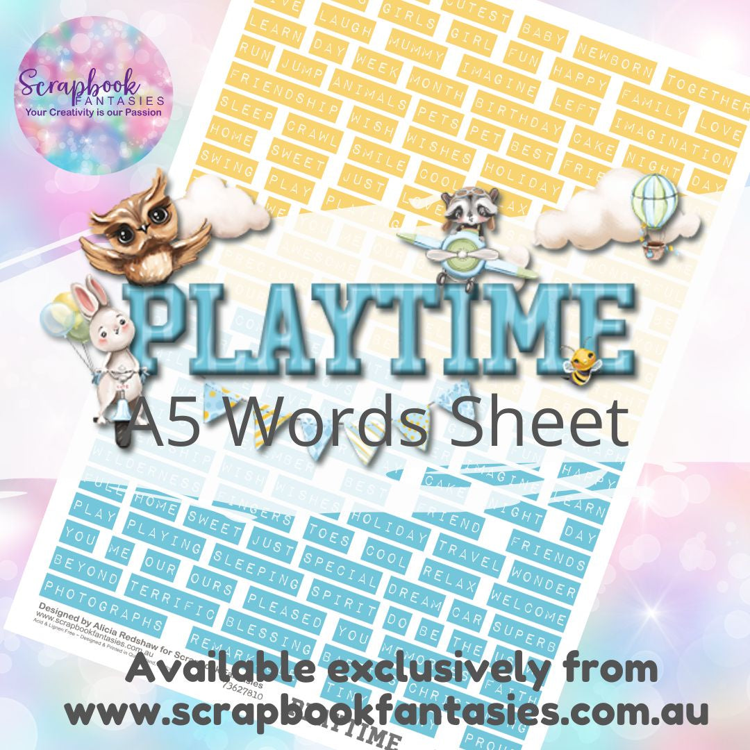 Playtime A5 Words Sheet - Blue & Lemon Baby Words 73627810