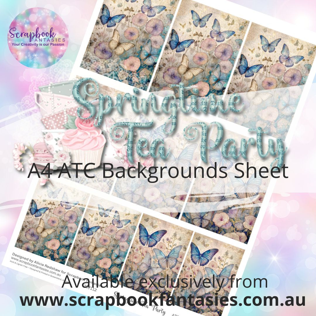 Springtime Tea Party A4 ATC Backgrounds Sheet - Butterfly Garden 1 787112