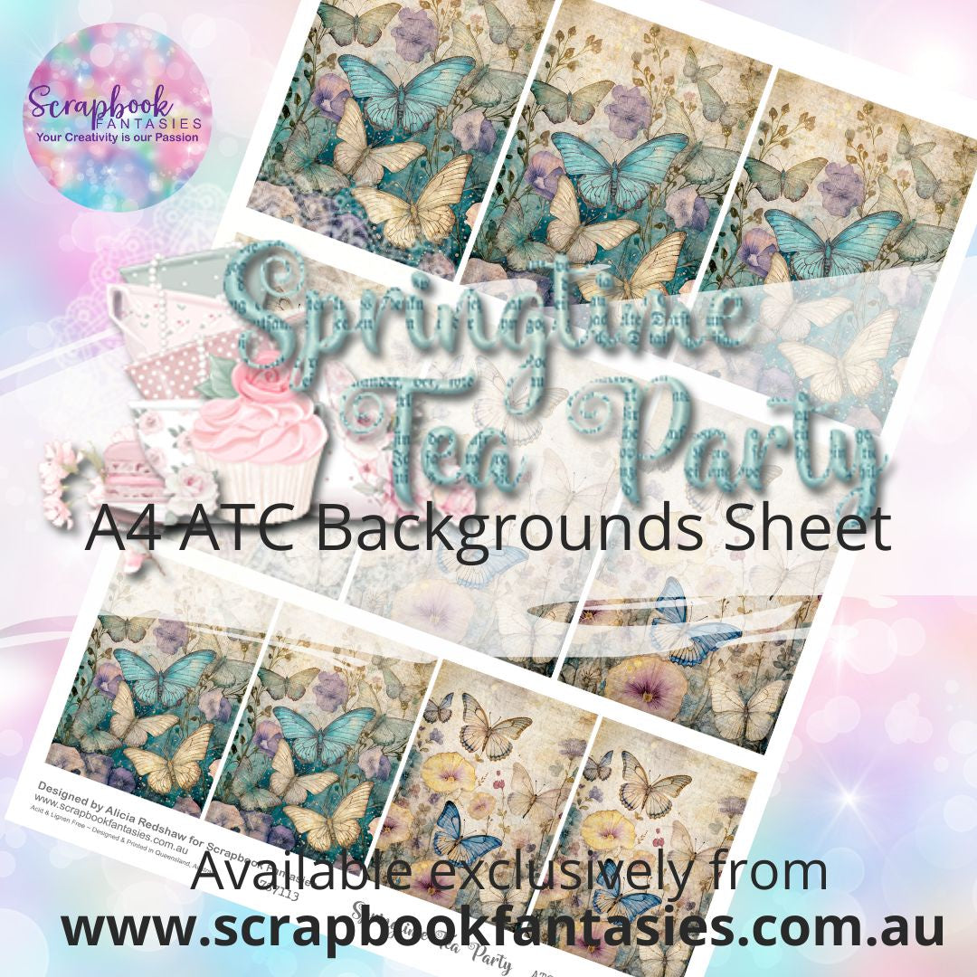 Springtime Tea Party A4 ATC Backgrounds Sheet - Butterfly Garden 2 787113