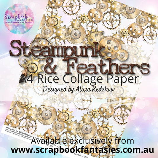 Steampunk & Feathers A4 Rice Collage Paper - Cog Pattern 477303