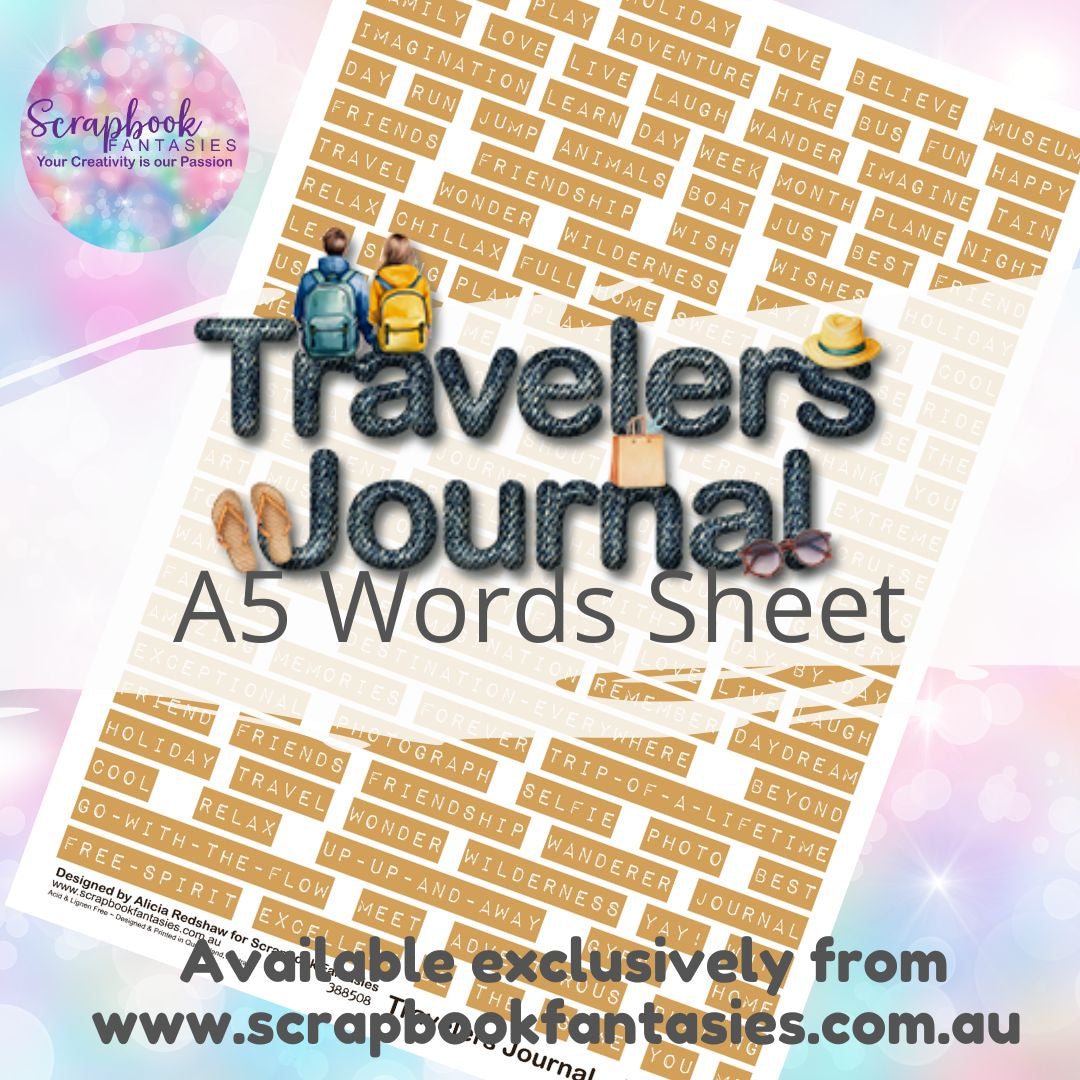 Travelers Journal A5 Words Sheet - Mustard Travel Words 388509