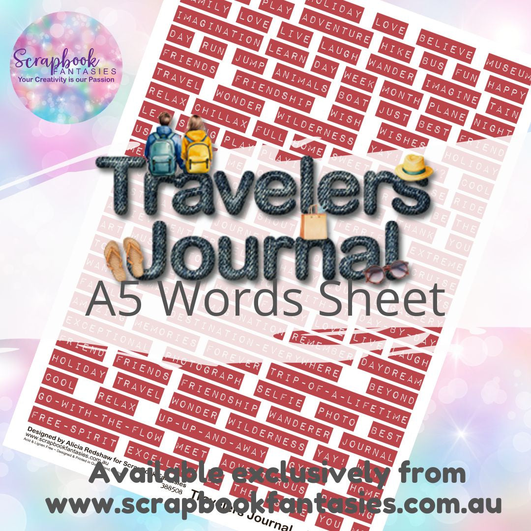 Travelers Journal A5 Words Sheet - Red Travel Words 388510