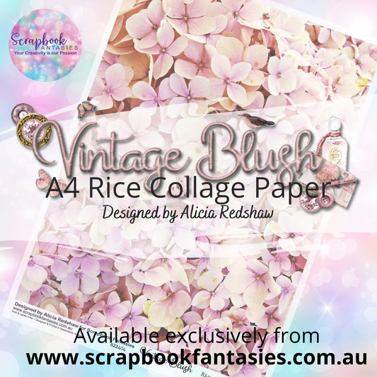 Vintage Blush A4 Rice Collage Paper - Pink Hydrangeas 822404