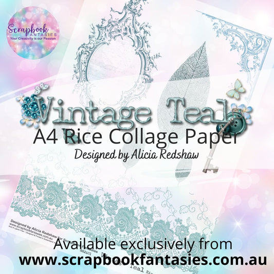 Vintage Teal A4 Rice Collage Paper - Collage Elements 882401