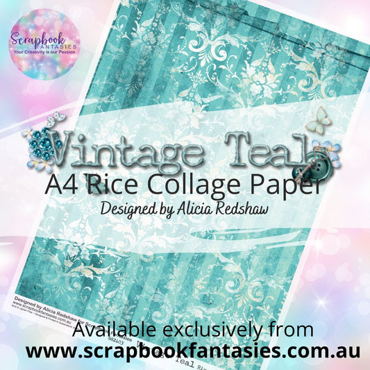Vintage Teal A4 Rice Collage Paper - Striped Collage 882403