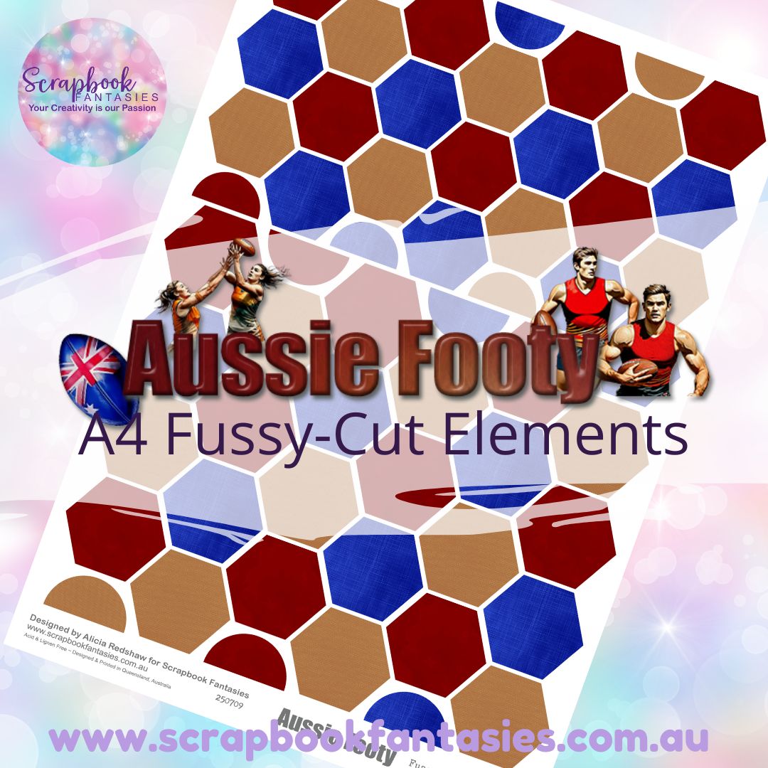 Aussie Footy A4 Colour Fussy-Cut Elements - Hexagons 1 250709