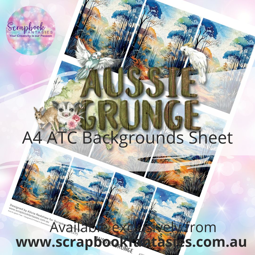 Aussie Grunge A4 ATC Backgrounds Sheet - Bushland 1 731495